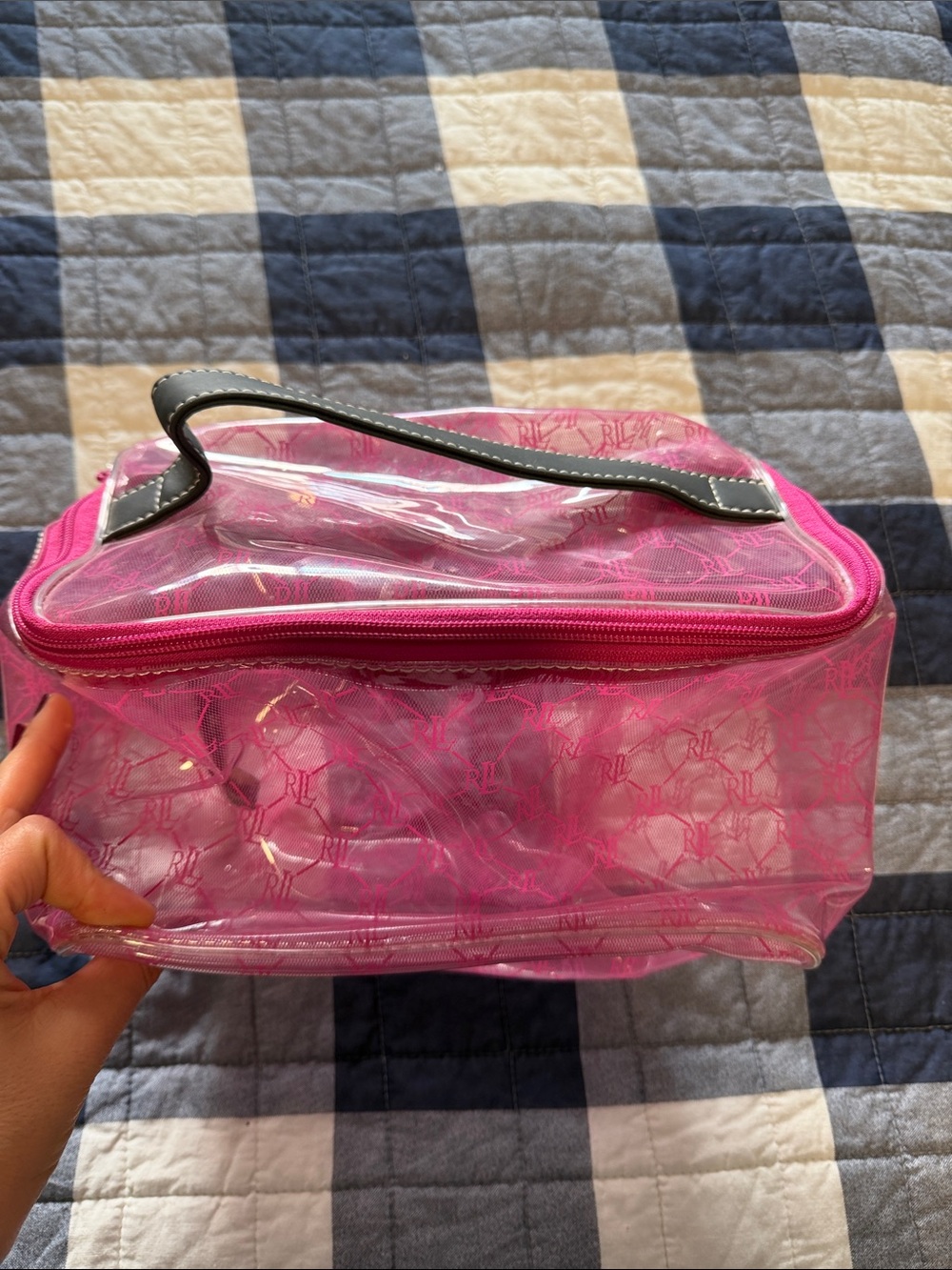 Ralph Lauren Hot Pink Clear PVC Cosmetic Case with Black Handle